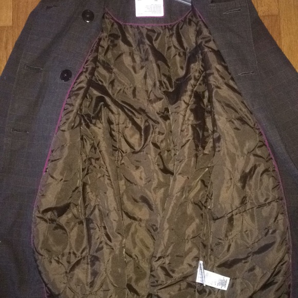 AERO Brown/Black Plaid, 3-button Trench coat EUC - Picture 4 of 5